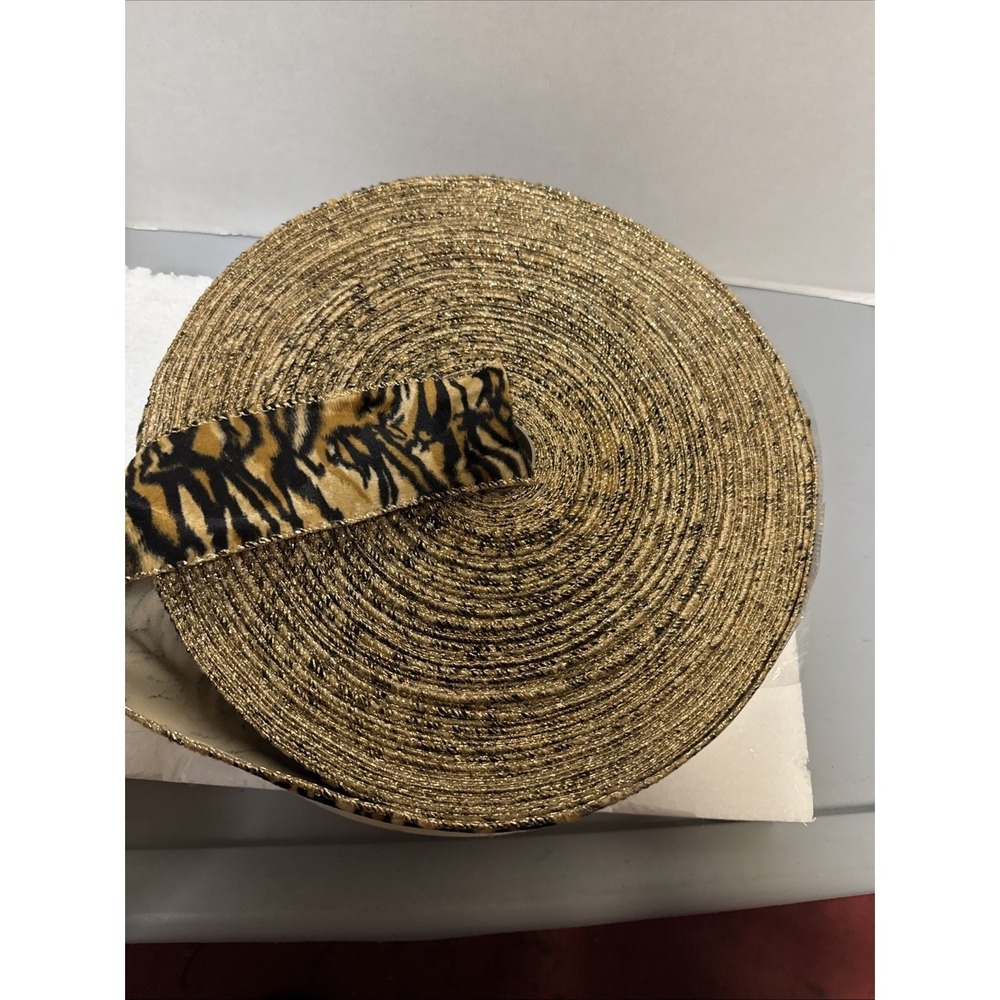 Gold Metallic Tiger Print Faux Fur Decorative Ribbon 2 Inch Wide Craft Spool - Picture 8 of 11